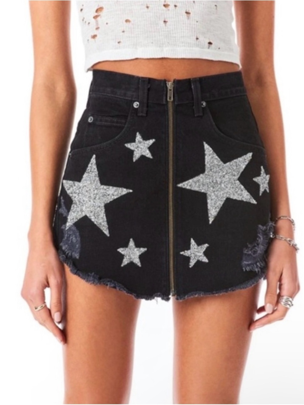 Carmar Los Angeles Beatrice Black Denim Mini Skirt with Silver Stars